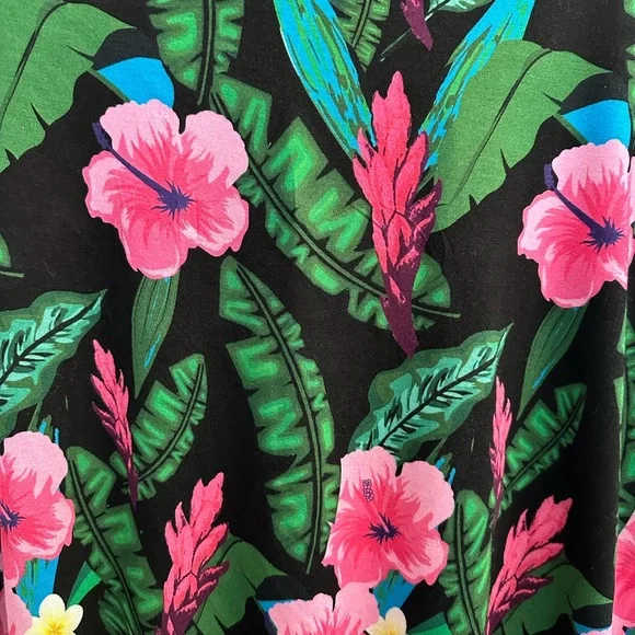 Colleen Lopez Halter Dress Vibrant Hibiscus Rayon Spandex Knee Length Large - Picture 4 of 13